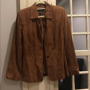 Ann Taylor Suede Leather Fitted Blazer Jacket